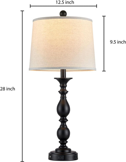 28" Black Modern Table Lamps Set of 2 with USB C+A Ports and AC Outlet, 3 Way Touch Control Tall Bedside Lamps for Bedroom, Metal Farmhouse Nightstand Lamps for Living Room7