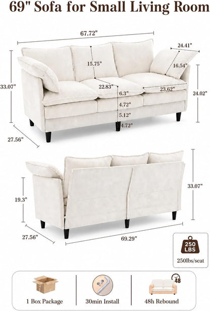 69” Small Sofa, Cloud 3-Seat Love Seat, Small Couch for Living Room2