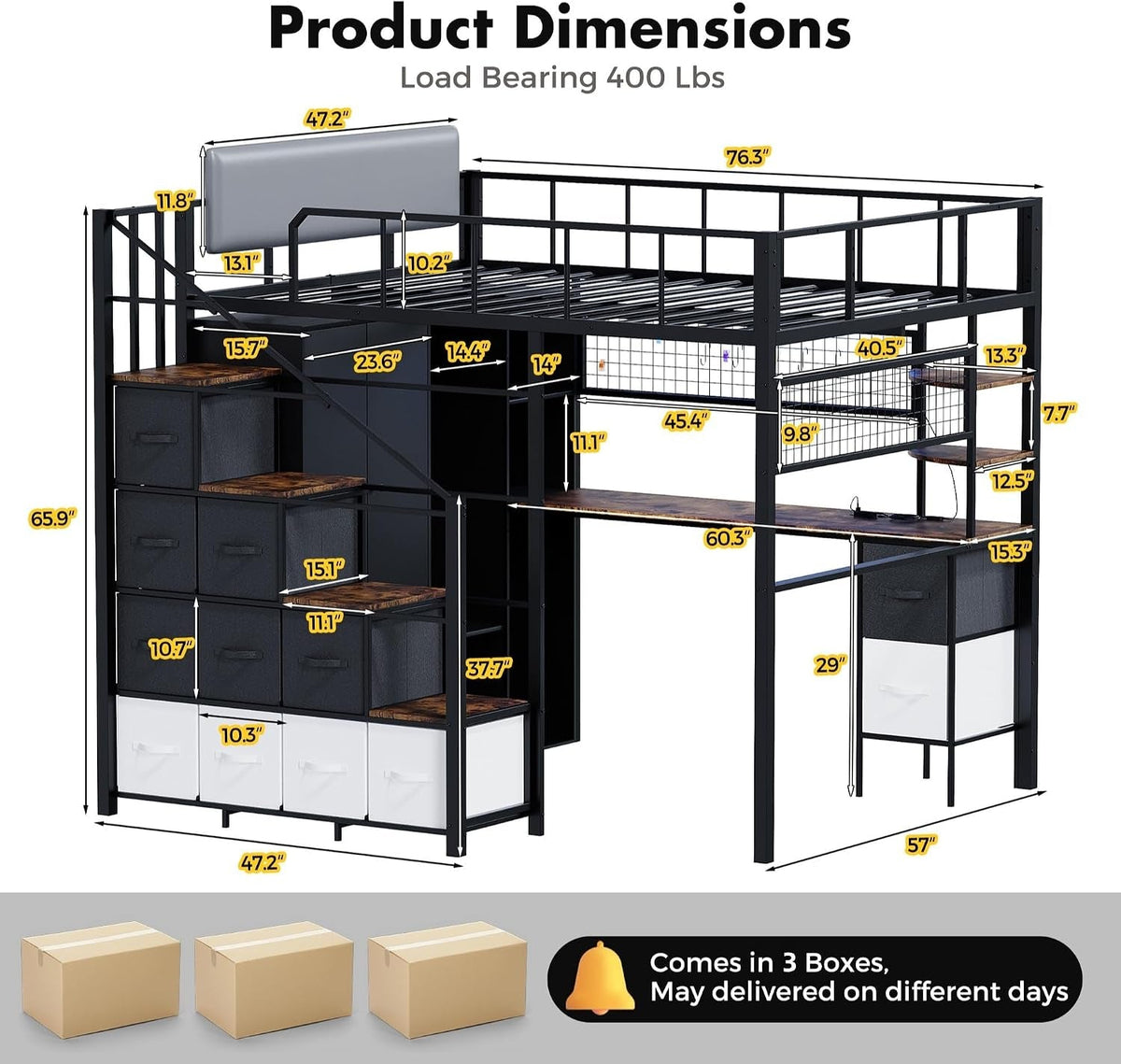 full-size-loft-bed-with-desk-stairs-led-light-metal-gaming-loft-bed-frame-with-headboard-safety-guardrails-charging-station-closet-fabric-drawers-space-saving-black-burnt-wood