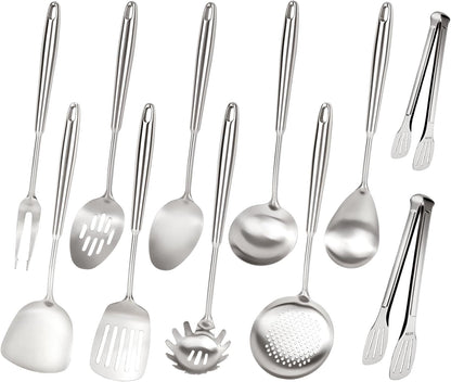 304 Stainless Steel Cooking Utensils Set, 11PCS Stainless Steel Utensils Set, Metal Cooking Utensils Set Include Meat Fork, Tongs, Turner, Soup Ladle, Dishwasher Safe1