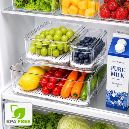 Clear Fridge Bins with Drain Trays - Bpa-Free PET, Stackable(6 Pack)5