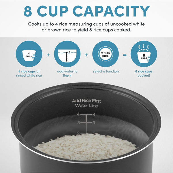Housewares ARC-994SB Rice & Grain Cooker Slow Cook, Steam, Oatmeal, Risotto, 8-Cup Cooked/4-Cup Uncooked/2Qt, Stainless Steel5