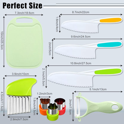 9 Pcs Kids Kitchen Knife Set, Kids Knives for Real Cooking with Cutting Board, Y Peeler, Crinkle Cutter, Sandwich Cutter, Serrated Edges Plastic Toddler Knife Kid Safe Knives3