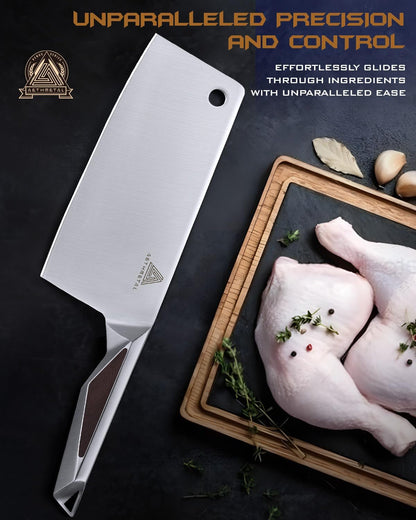 7" Meat Cleaver Knife, Full Tang High-Carbon Stainless Steel Kitchen Cleaver for Chopping Meat, Pork, and Bones, Ergonomic Metal Handle, Professional Chef Butcher Knife4