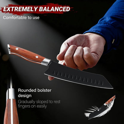 Santoku Knife, 7 Inch Professional Chef Knife with Wood Handle6