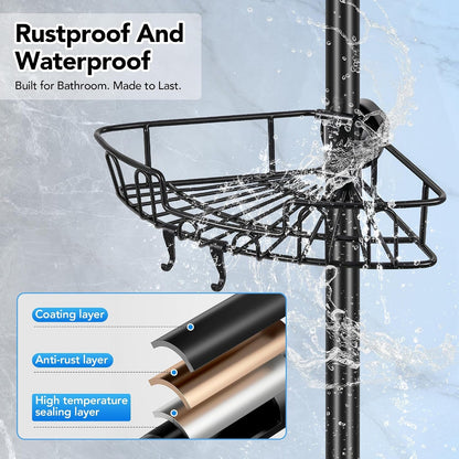 Corner Shower Caddy Tension Pole, Triple Stability 4-Tier Bathroom Rack5