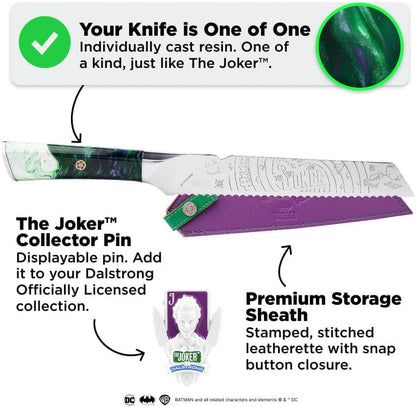 Professional Bread Knife - 8 Inch - the JOKER™ Edition Official License - 5 Layer 9CR18MOV Stainless Steel - Resin Handle - Chef'S Serrated Blade - Collection Item - Knife Sheath4