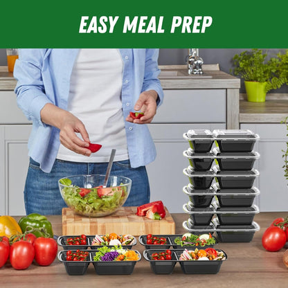 50 Pack 28 Oz Meal Prep Containers with Lids 2-Compartment, Black6