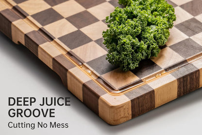 Cutting Boards for Kitchen, Checkered Cutting Board Upgraded, Acacia Wood Chopping Board with Juice Grooves & Handles, Large Butcher Block Serving Tray with Gift Box, 17"X12"X0.8"2