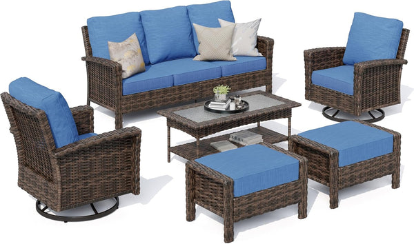 6-Piece Patio Furniture Set with High Back Chairs, Blue9