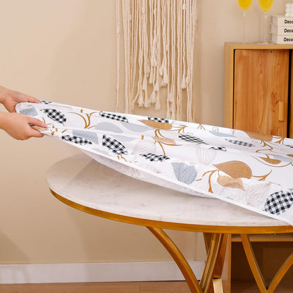 round Vinyl Fitted Tablecloth with Flannel Backing Elastic Edge Design Table Cover Waterproof Oil-Proof PVC Table Cloth Stain-Resistant Best for 37"-44" Round3