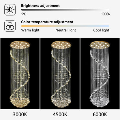 D40'' X H120'' Crystal Chandelier High Ceiling Chandeliers for Staircaes Large Raindrop Chandeliers LED Dimmable Flush Mount Light Fixtures for Foyer Hallway Entryway LED Bulbs Included Gold4
