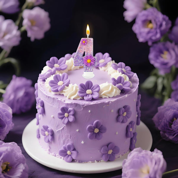 Purple Flower Birthday Candles,Number 4 Birthday Candles for Cake,Suitable for Cartoon Birthday Parties Cake Decor, Wedding Anniversary and Other Celebrations Supplies (4 Candle)6