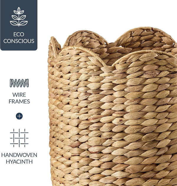 3Pc Water Hyacinth Scalloped Multipurpose Nesting Baskets, Storage Bin Organization Totes for Living Room, Bedroom, Nursery, Laundry Room - Natural6