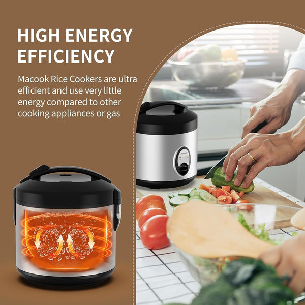 Stainless Steel Rice Cooker with Steamer, 4-Cup Uncooked (1.0L)/8-Cup Cooked, Electric Grain & Vegetable Cooker, Auto Keep Warm for Oatmeal, Soups & Multicooking4