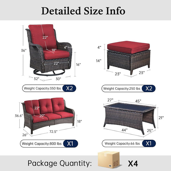6 Piece High Back Patio Furniture Set - All Weather Patio Conversation Set with 4 Inch Thick Cushions and Deep Seating Swivel Glider Chairs & Outdoor Couch for Porch Deck Yard Pool2
