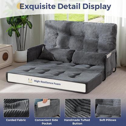 Adjustable Folding Sofa Bed Couch with 2 Pillows, Dark Grey5