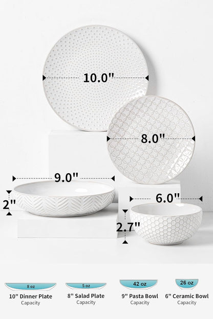 32-Piece Luxury Dinnerware Set,Complete Plates and Bowls Set for 8,Upscale Ceramic Dish Set for Hosting, Holidays & Family Gatherings–Microwave & Dishwasher Safe2