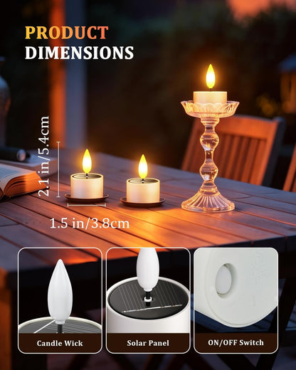 Solar Tea Lights Outdoor Waterproof, 12 Pcs 1.5" D X 2.1" Reusable Dusk to Dawn Flickering Small LED Tealight Candles, Flameless Votive Candle for Lanterns Patio Garden Camping Décor6