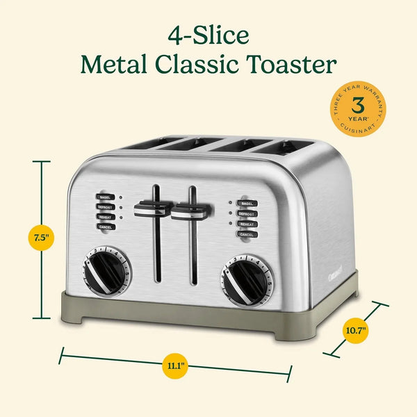 Toaster, Extra-Wide Slots, Stainless Steel, 4-Slice | Bagel, Pastry & Bread Toaster with Defrost/Reheat Functions, 6-Setting Browning Dials & a Slide-Out Crumb Tray, CPT-180P17