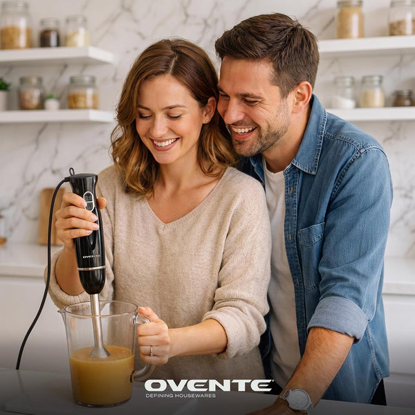 Electric Hand Blender Set with 2 Mixing Speeds, 300W Black HS565B | Corded Immersion Handheld Stick Mixer with Stainless Steel Blades, Egg Whisk, Beaker & Bpa-Free Food Chopper3