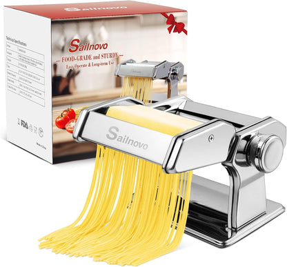 3-In-1 Pasta Maker with 9-Setting Pasta Roller & Cutters, Silver | 9 Thickness & 2 Width Settings| Stainless Steel Body Rust Resistant| Easy Clean| for Spaghetti, Fettuccine, Lasagna and More10