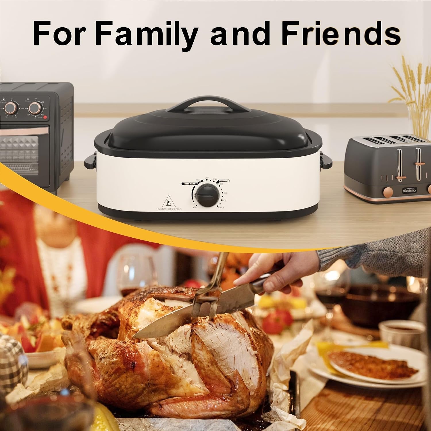 14-quart-electric-roaster-oven-with-slow-cooker-function-turkey-roaster-oven-buffet-with-self-basting-lid-removable-pan-cool-touch-handles-easy-to-clean-white