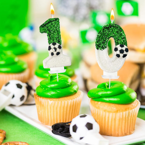 Birthday Candles，Soccer Birthday Decorations，Soccer Cake Topper,For Girl and Boy Cake Toppers, Wedding Cakes, Anniversaries, Party Celebrations, Birthday Decorations (Green White, Number 10)7