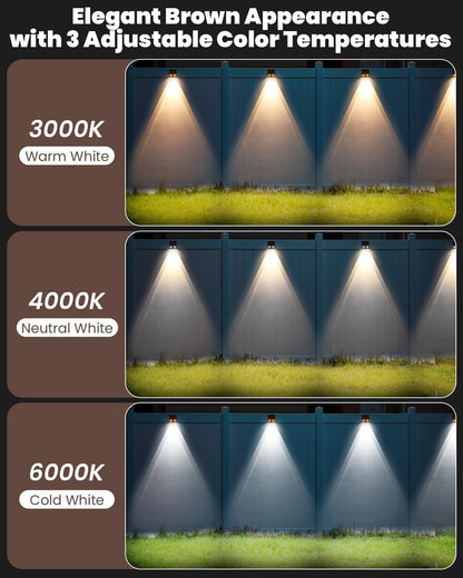 Brighter Solar Fence Lights-3000/4000/6000K 3 Mode,Solar Lights Outdoor Waterproof,Dusk to Dawn Deck Light, Outdoor Lighting for Backyard/Railing/Wall/Step/Patio(8 Pack,Brown)3