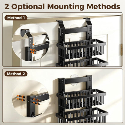 9 Tier Narrow over the Door Pantry Organizer, 2 in 1 Wall Mount or Hanging Spice Rack with Adjustable Deep Basket, Heavy-Duty Seasoning Organizer and Storage for Kitchen Closet Bathroom5