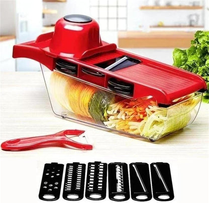 6 in 1 Vegetable Slicer and Cutter with Steel Blade Potato Peeler Carrot Grater Dicer Kitchen Tool Set Red3