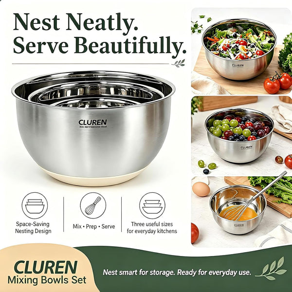 304 Stainless Steel Mixing Bowls Set, 3-Piece (1.5, 3 & 5 QT)7