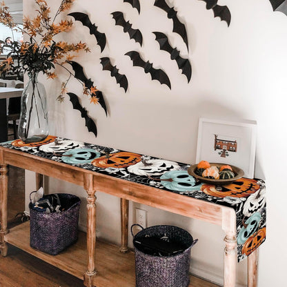 Spooky Pumpkin Halloween Table Runner 13X90 Inch, Long Spider Web Runner for Table Kitchen Dinning Table Decor for Home Farmhouse Party Fall Festival Decor4