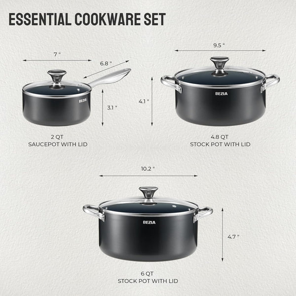 Nonstick Induction Cookware Set, 6-Piece Pots and Pans Set with Lids | 2QT Saucepan, 4.8QT Casserole Dutch Oven, 6QT Stock Pot, Riveted Stainless Steel Handles, Oven Safe, Works on All Stovetops2