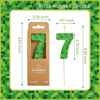 2.76 Inch Number 7 Pixel Birthday Candles, Green Miner Number Candles, Cake Number Candles, Party Celebration, Style Candle6