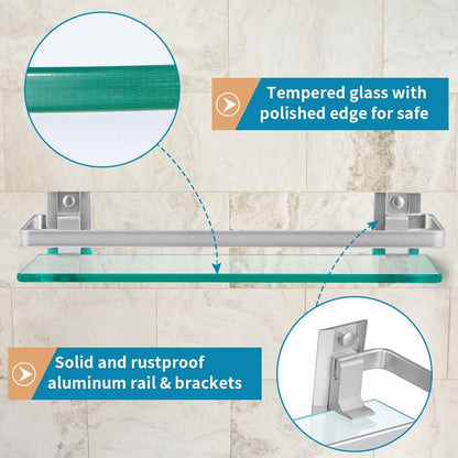 2-Pack Tempered Glass Bathroom Shelf with Rail, 15" X 4.5" Rectangular Shower Caddy, Wall Mounted Floating Shampoo Holder for Lavatory, Kitchen, Living Room5