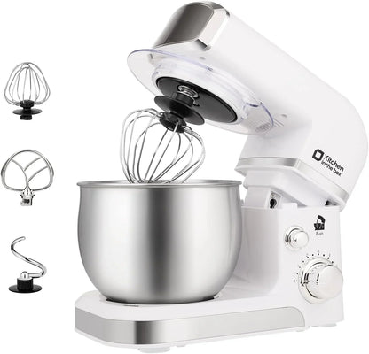 Stand Mixer,3.2Qt Mini Electric Food Mixer,6 Speeds Portable Lightweight Kitchen Mixer for Daily Use with Egg Whisk,Dough Hook,Flat Beater (White)1