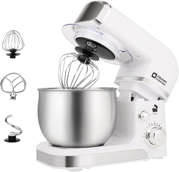 Stand Mixer,3.2Qt Mini Electric Food Mixer,6 Speeds Portable Lightweight Kitchen Mixer for Daily Use with Egg Whisk,Dough Hook,Flat Beater (White)1