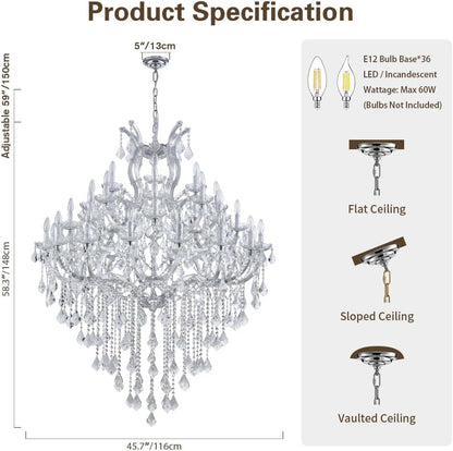 Large Modern Chandelier Light Fixtures - 36 Lights, 4 Layers Chrome Crystal Chandeliers for Hotel, Lobby, Foyer, Entrance Hall, Staircase2