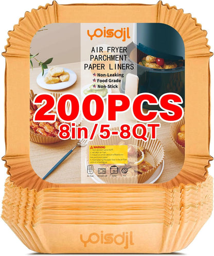 200Pcs Air Fryer Liners Disposable, Air Fryer Liners, 8.7" Square Parchment Disposable Paper Liner for Air Fryer, Parchment Paper, Baking, Roasting and Microwave1