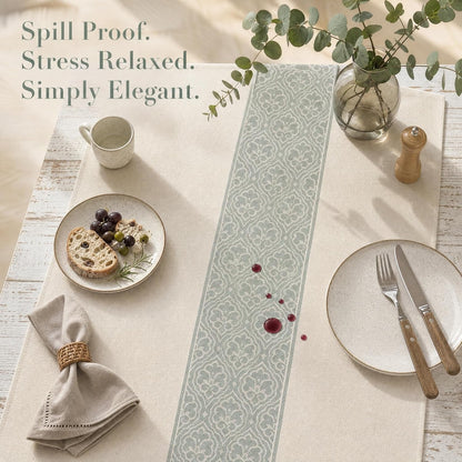 55"X86" Sage Green Medallion Tablecloth Waterproof Rustic Decor2