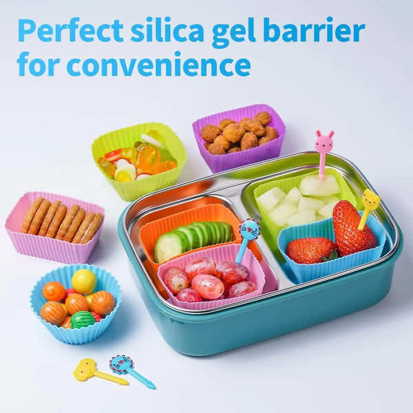 Silicone Bento Lunch Box Dividers 3 Shapes of Standard round & Square & Rectangle - Reusable Silicone Cupcake Liners Non-Stick Muffin Cups for Baking2