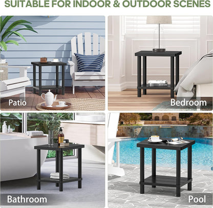 Outdoor Side Table with 2-Tier, Bamboo Small Patio Adirondack Tables | Black,Easy Assembly,Easy Maintenance,Weather Resistant,Indoor,Outdoor,Patio,Pool,Porch7