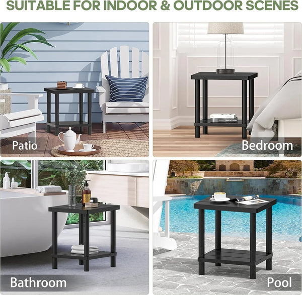 Outdoor Side Table with 2-Tier, Bamboo Small Patio Adirondack Tables | Black,Easy Assembly,Easy Maintenance,Weather Resistant,Indoor,Outdoor,Patio,Pool,Porch7