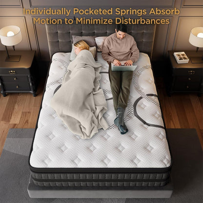 Queen Mattress 14 Inch Hybrid Mattress Euro Top Medium Firm for Back & Lumbar Support [New Version], 365 Night Trial, Individual Pocket Spring for Motion Isolation & Pressure Relief5