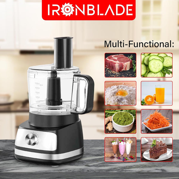 Ironblade Series 5-In-1 Food Processor, 1.5L Bowl, 4-Speed Control, Multi-Functional for Slicing, Shredding, Chopping, Kneading5