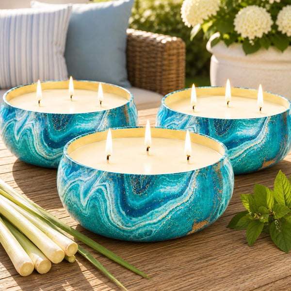 Large Citronella Candles Outdoor Decorative 36Oz, 3 Wick Soy Wax Lemongrass Candle Set, Scented Candle Jar Candle Bulk up to 240Hrs, Summer Camping Candles for Patio, Garden, Balcony, Camping, BBQ1