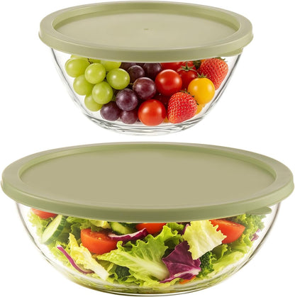 Glass Mixing Bowls with Lids, 2-Piece Large 7QT & 2.4QT Clear Glass Dough Proofing Container, Baking Mixing Bowl for Sourdough, Salad, and Kitchen Prep – Dishwasher Safe1