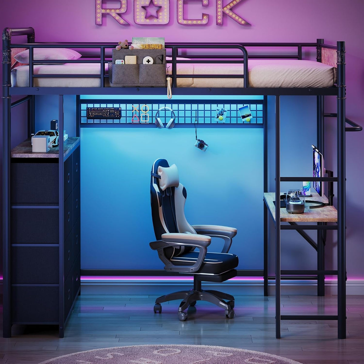 twin-loft-bed-with-desk-and-8-storage-drawers-metal-loft-bed-twin-size-with-led-lights-charging-station-bed-frame-with-hanging-rod-safety-guardrail-ladder-for-kids-teens-rustic-brown