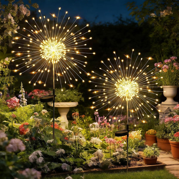 Solar Garden Lights Outdoor,Waterproof Garden, 2PC 200 LED Twinkling Firework Lights Decorative with 8 Modes,Decor for Yard Patio Pathway Lawn for Yard outside Fairy Decorative1